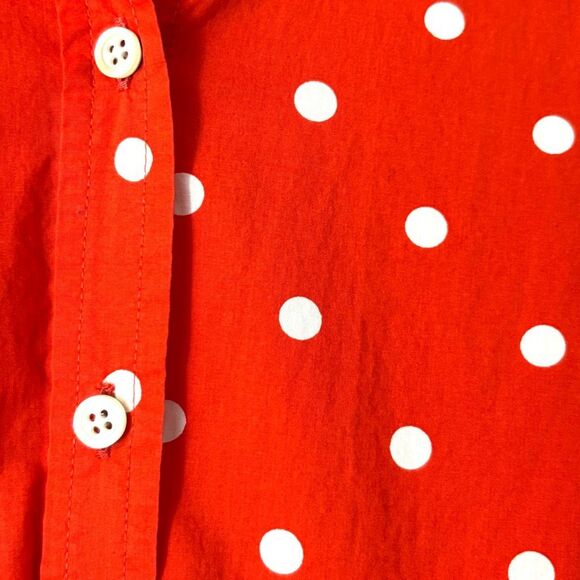 Talbots L red orange & white polka dot cotton button up collared shirt - Picture 4 of 11